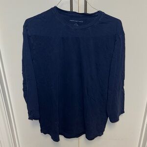 American Eagle Outfitters Men's Deep Blue Long Sleeve Tee